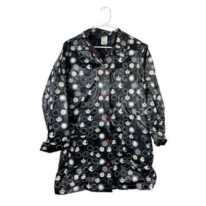 Disney Mickey Mouse Polka Dot Rain Jacket Black Vinyl Coat Womens Large